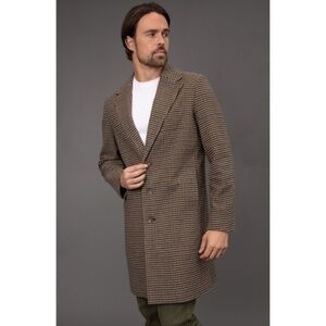 New Bagatelle Homme Wool Blend Topcoat Brown Houndstooth Large